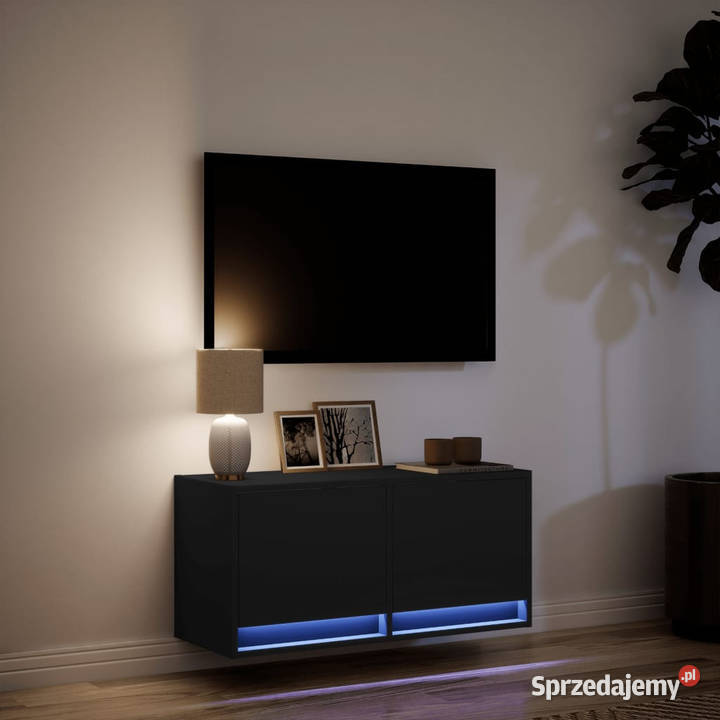 Ścienna szafka TV z LED czarna 80x31x35 WM852356 RTV Warszawa