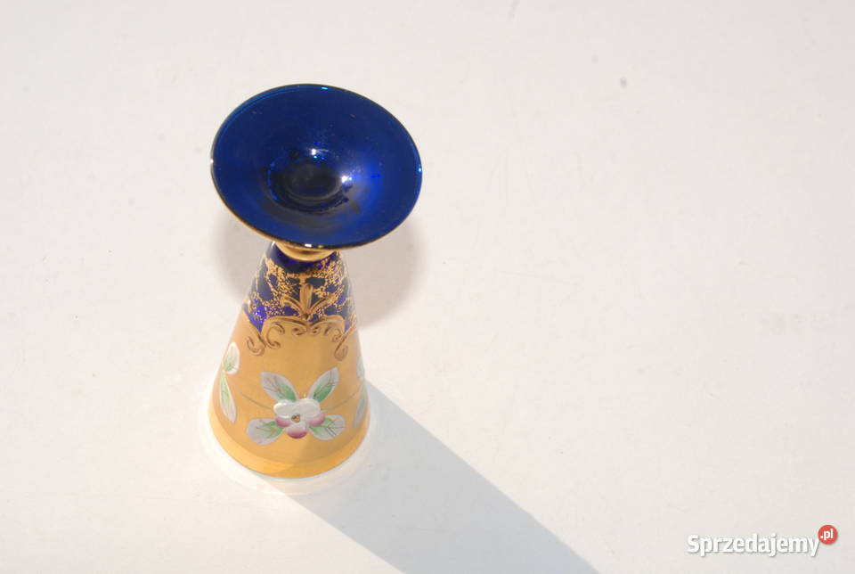 Stary kieliszek ozdobny kobalt złoty antyk Cieszyn