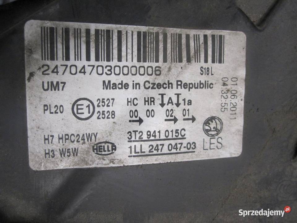 SKODA SUPERB II 11r lampa lewy przód 3T2941015C