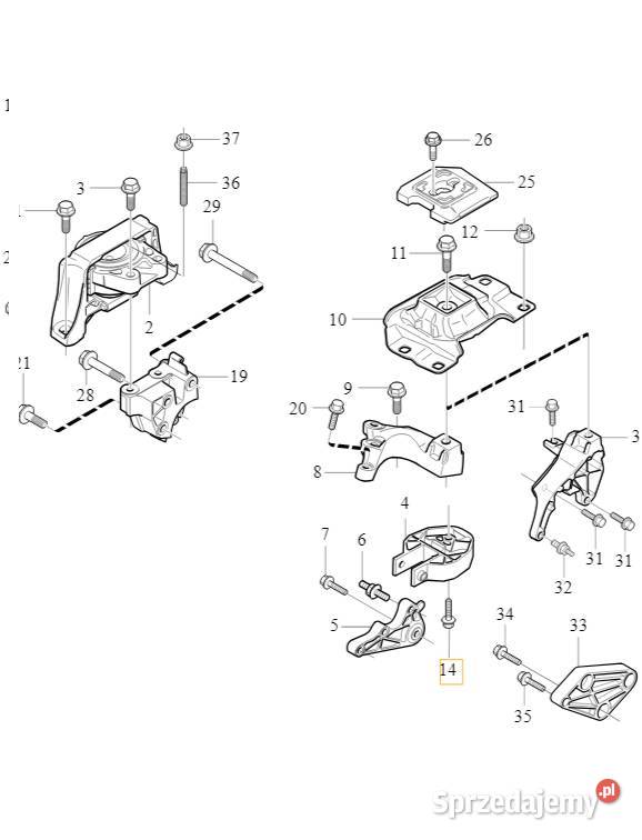 VOLVO S40 V50 sruba tylnej poduszki silnika OE