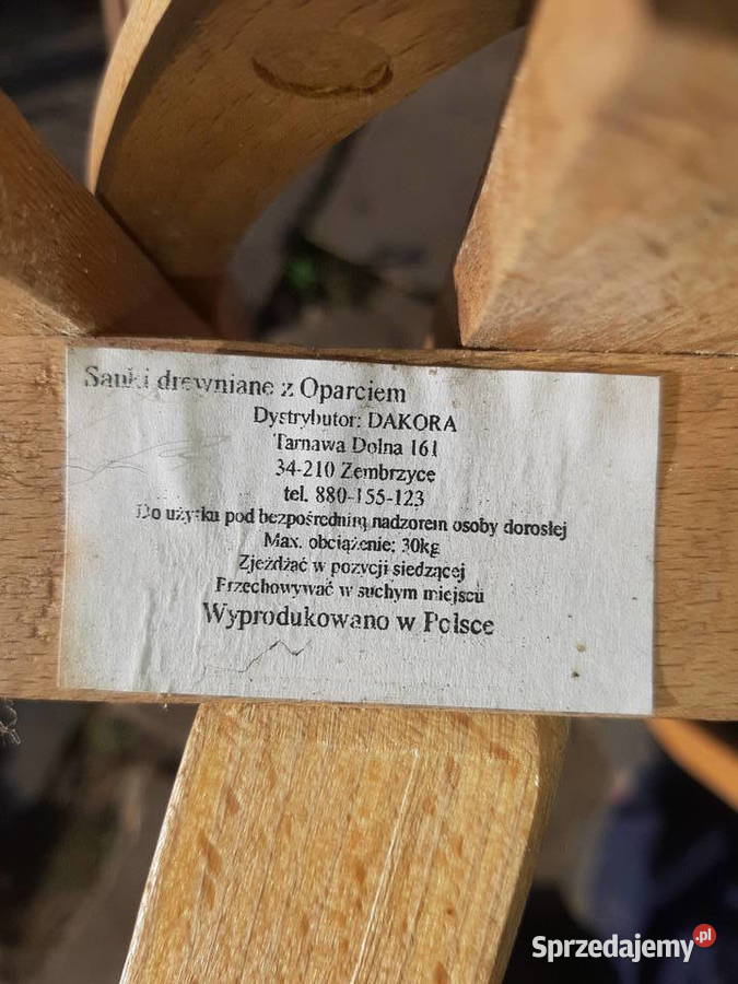 Sanki drewniane z oparciem i sznurkiem Głuchołazy