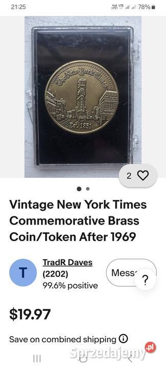 USA Kolekcjonerski żeton z brązu Etui York Times