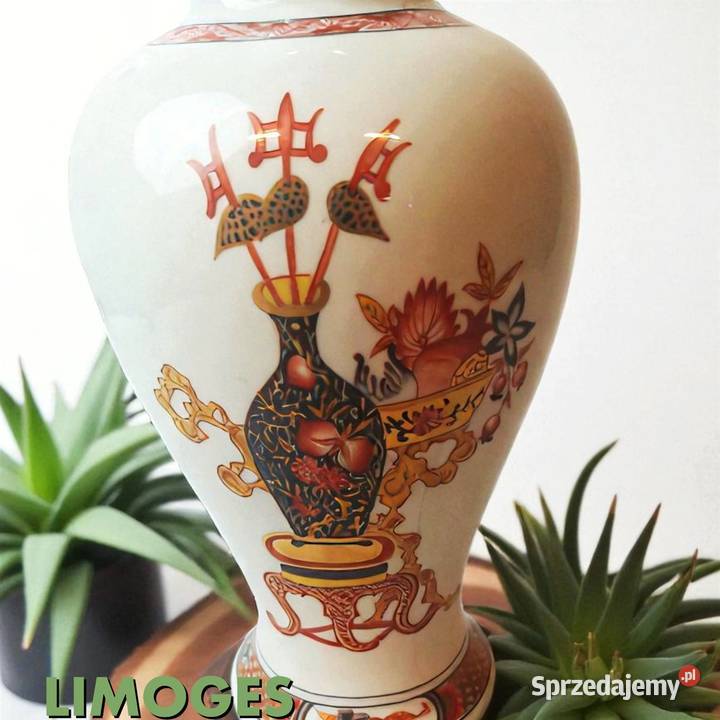 Porcelanowa lampa stołowa kwiaty Limoges Francja
