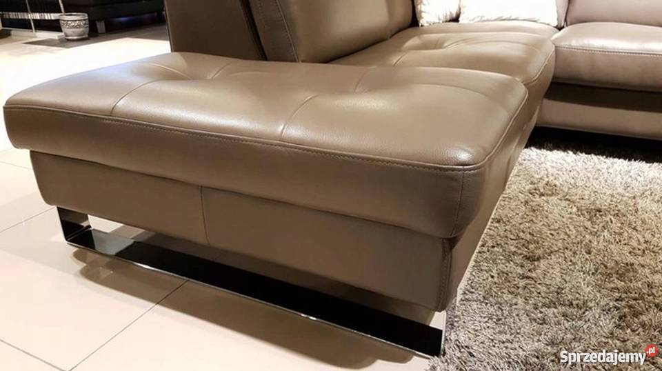 Nowoczesna Kanapa z Otomaną Chrom Skóra Tkaniny Gdańsk