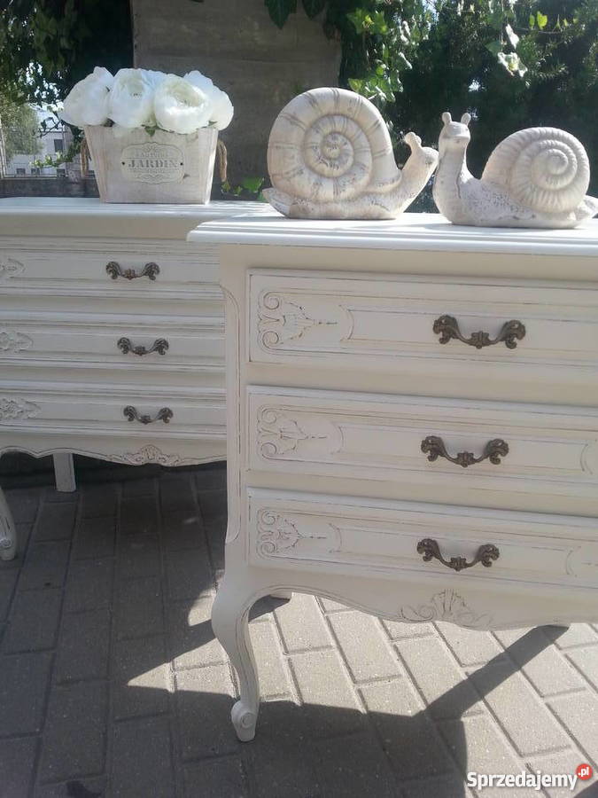 Biała dębowa komoda Ludwik shabby chic 41cm