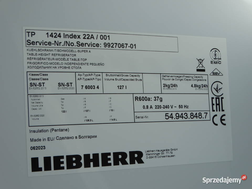 Lodówka podblatowa z zamrażalnikiem Liebherr TP Lodówki i zamrażarki lubelskie Biłgoraj