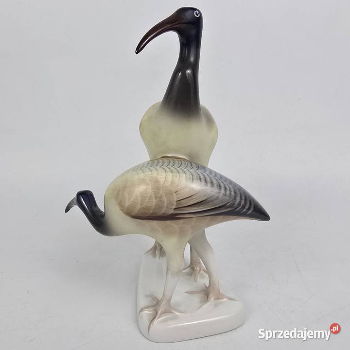 Dwa ptaki Ibisy porcelana Hollohaza Węgry lata Bronisze