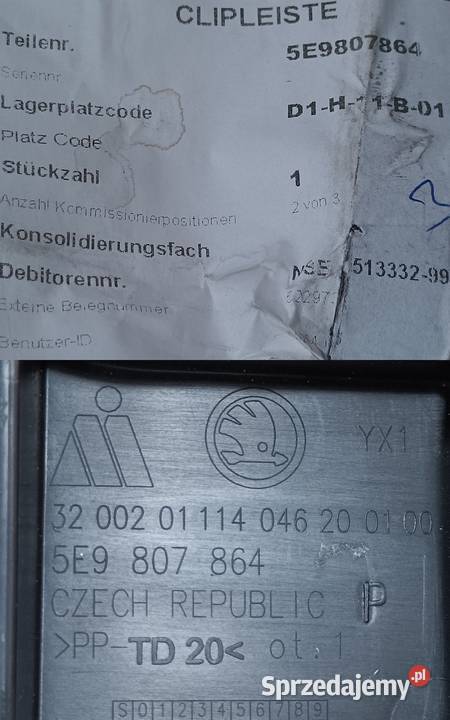 SKODA OCTAVIA III KOMBI ŚLIZG MOCOWANIE ZDERZAKA