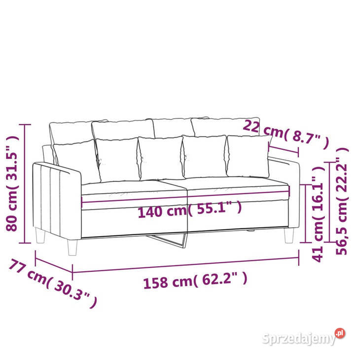 Sofa 2osobowa kremowy 140 tapicerowana aksamitem Warszawa