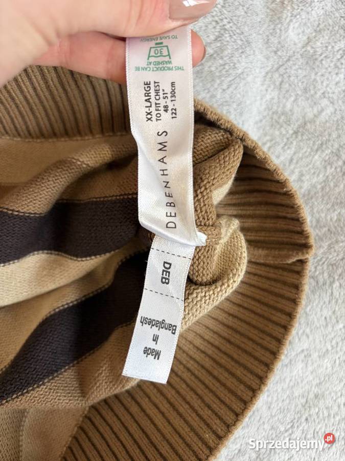 Sweter męski w paski brązowy kremowy beżowy Bez kaptura  sprzedam