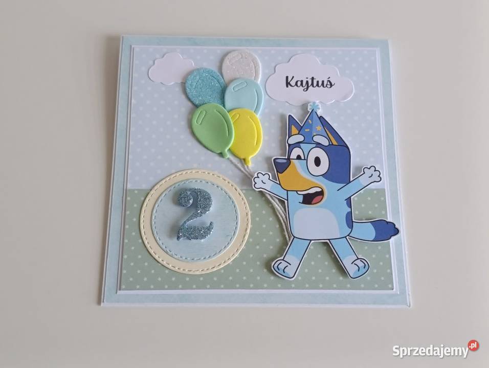 Kartka urodzinowa urodziny ręcznie robiona Bluey Rękodzieło Łódź sprzedam