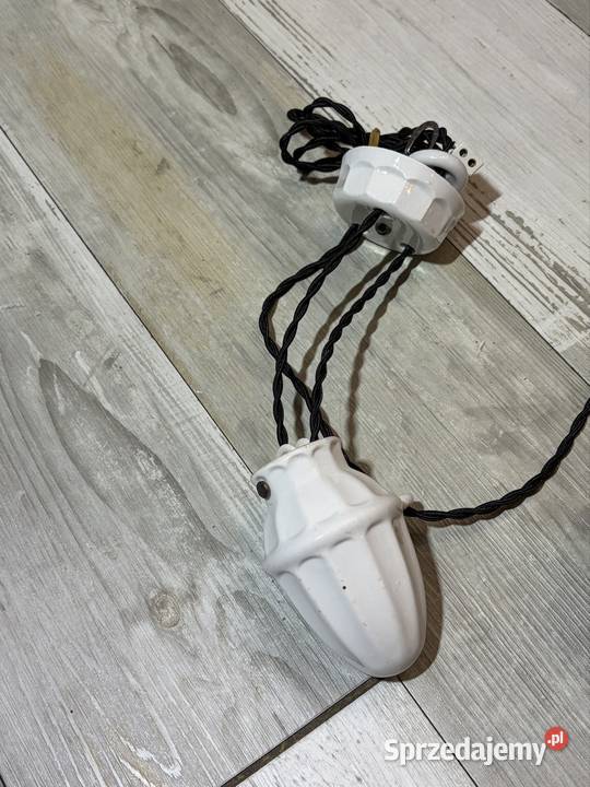 Stara lampa wisząca z przeciwwagą porcelanową Antyki śląskie Chudów