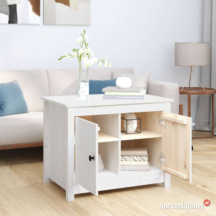 Stolik kawowy biały 71x49x55 lite drewno sosnowe