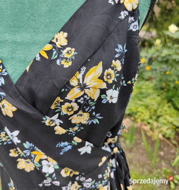 Sukienka HM czarna żółte kwiaty 46 3XL plus size Szczecin