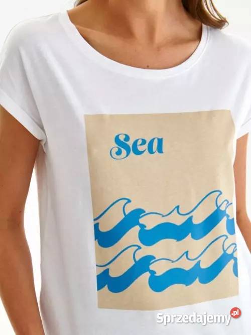biały tshirt z nadrukiem Top Secret Bluzki i koszule Olkusz