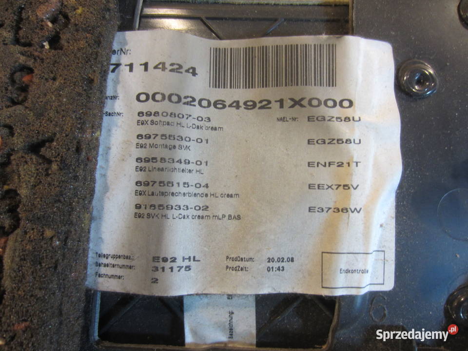 boczek tył lewy tapicerka podajnik bmw e92 e93 Szczecin