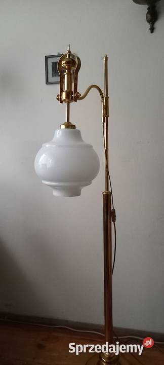 Mosiężna lampa podłogowa z kloszem ruchome ramię sprzedam