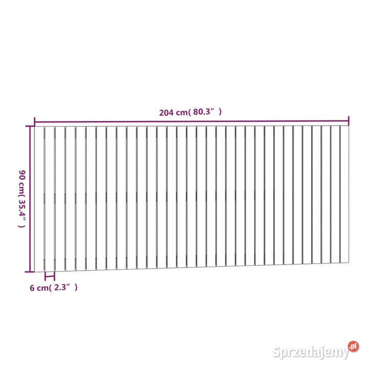 Wezgłowie łóżka szare 204x3x90 lite drewno
