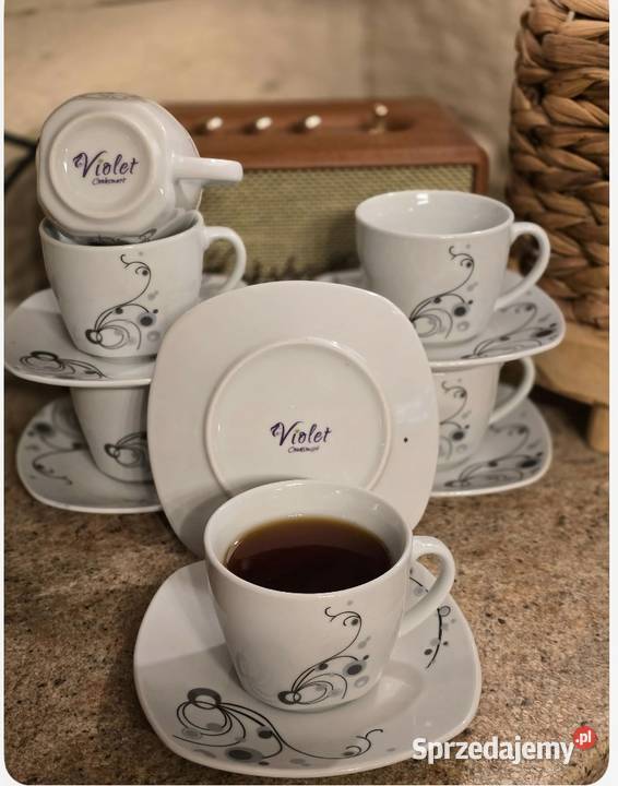 69 Zestaw 6 sztuk filiżanek ze spodkami VIOLET biały Zabrze