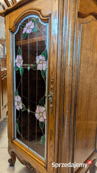 Piękna dębowa witryna udwikowska z witrażemsklep Dąbrowa Górnicza