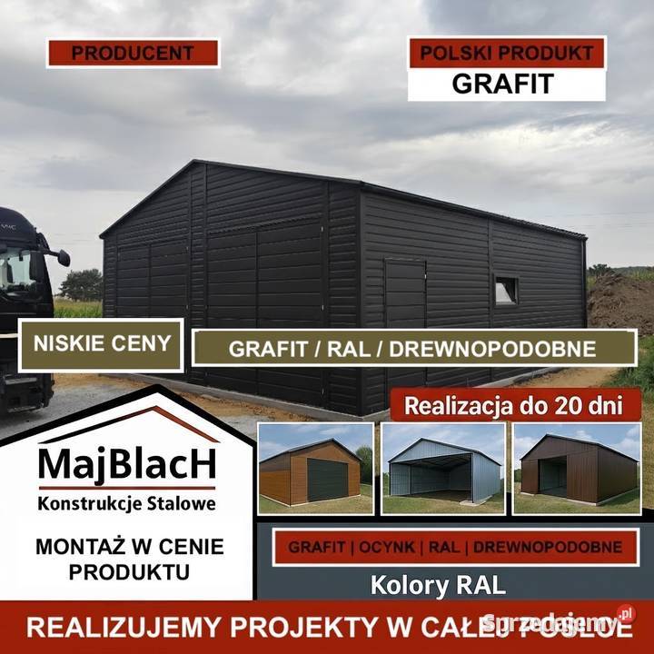 Garaż Blaszany Grafitowy HALA Montaż PRODUCENT sprzedam