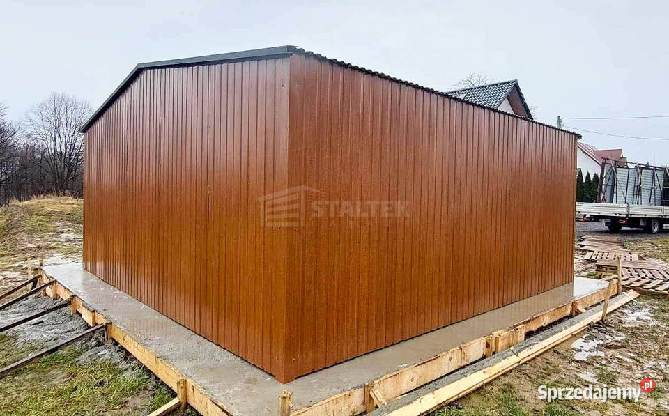 Garaz blaszany 6x6m 2x brama uchylna drzwi dach Łęczyca
