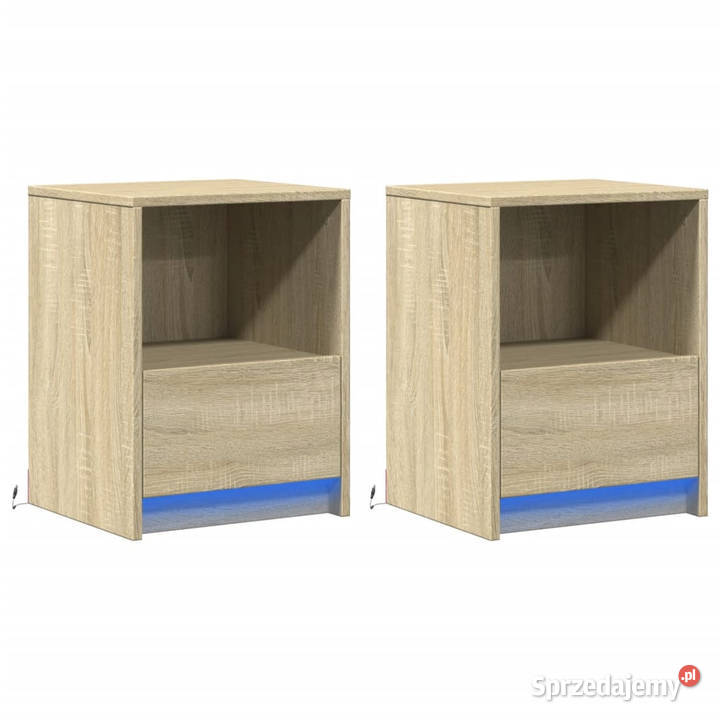 Szafki nocne z LED 2 dąb sonoma materiał mazowieckie