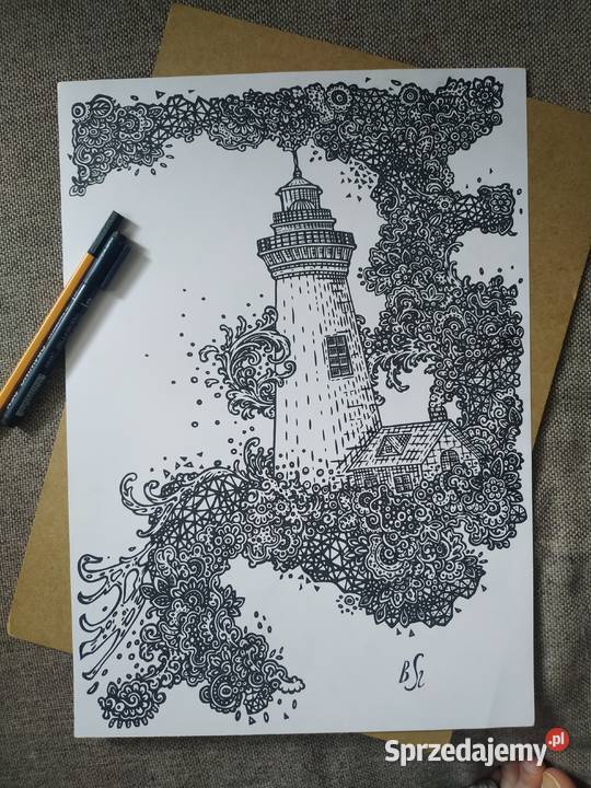 Rysunek Latarnia morska cienkopis blok t A3 250 mazowieckie