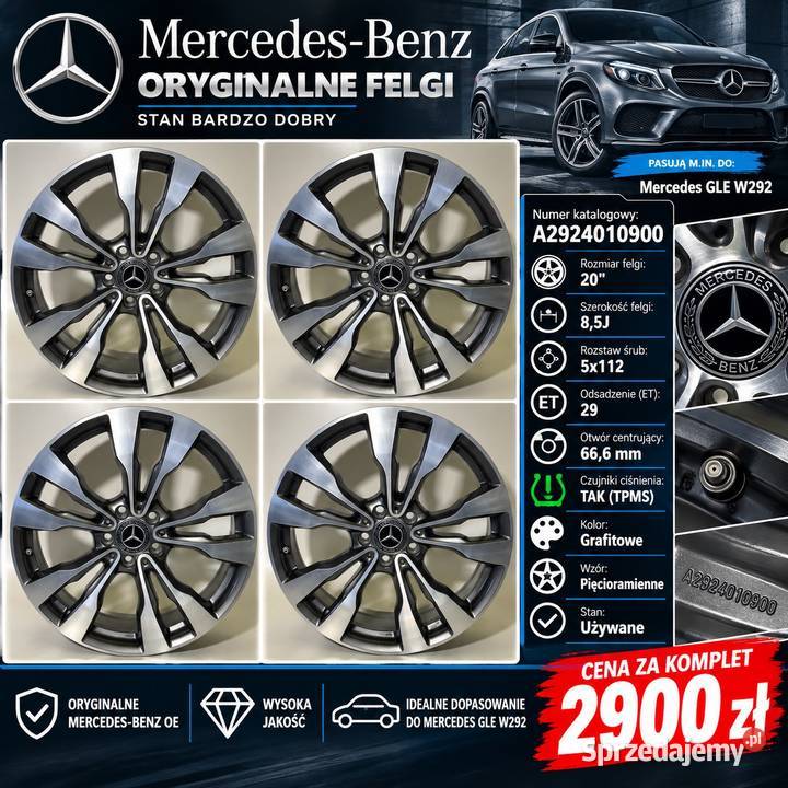 Mercedes GLE W292 C292 4xOryg felgi 85Jx20 ET29 aluminiowe Zgorzelec sprzedam