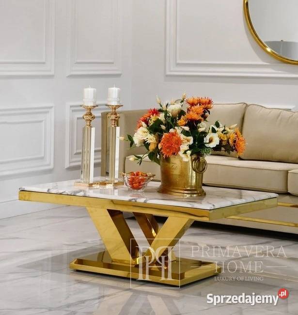 Nowoczesny stolik kawowy glamour z białym blatem Warszawa