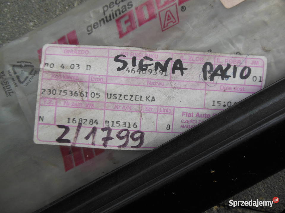 46409391 LEWA TYLNA USZCZELKA SZYBY PALIO SIENA śląskie Kozy