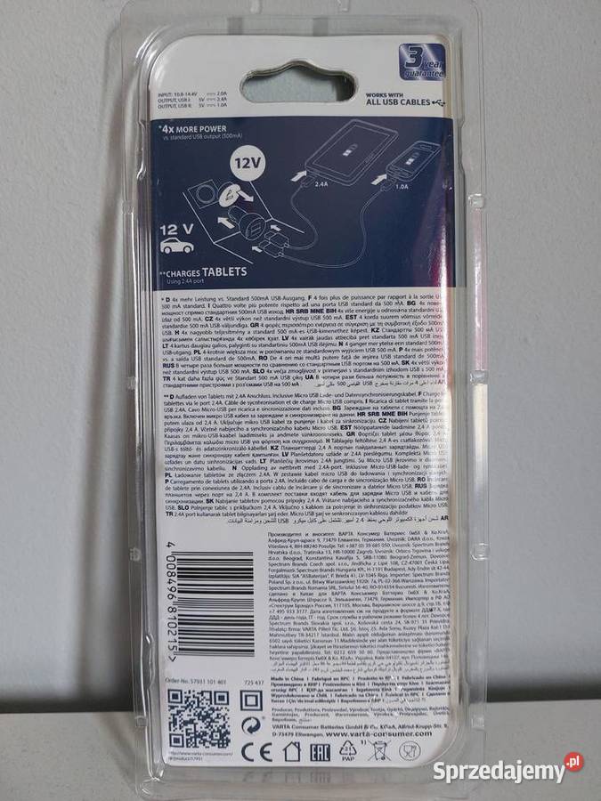 nowa ładowarka samochodowa Varta 2xUSB 34A sprzedam