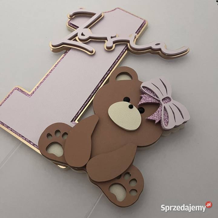 Topper roczek miś teddy bear złoto różowy małopolskie