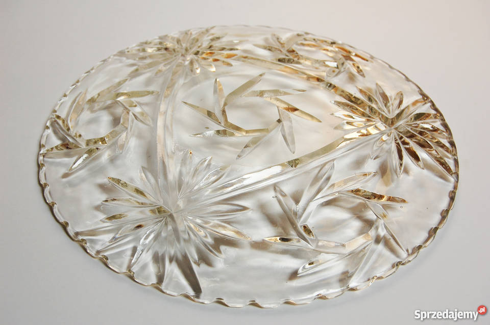 Patera na ciasto vintage szkło szlif 30 przezroczysty Lublin