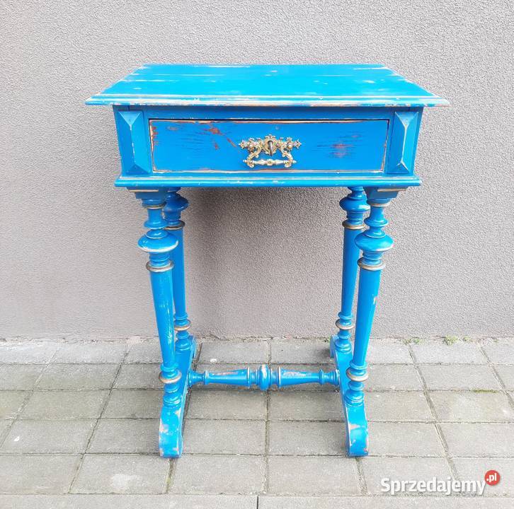 Stary stolik shabby przecierany niebieski C022 Tczew
