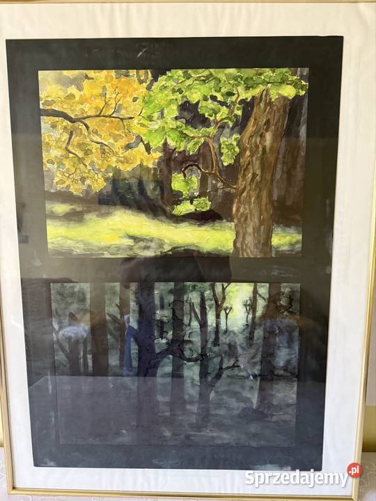 Duży Unikatowy Obraz Pejzaż Leśny Malowany
