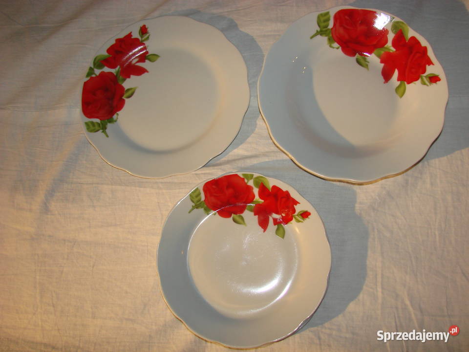 Róże porcelanowy talerz obiadowy Wyposażenie wnętrz Pruszcz Gdański