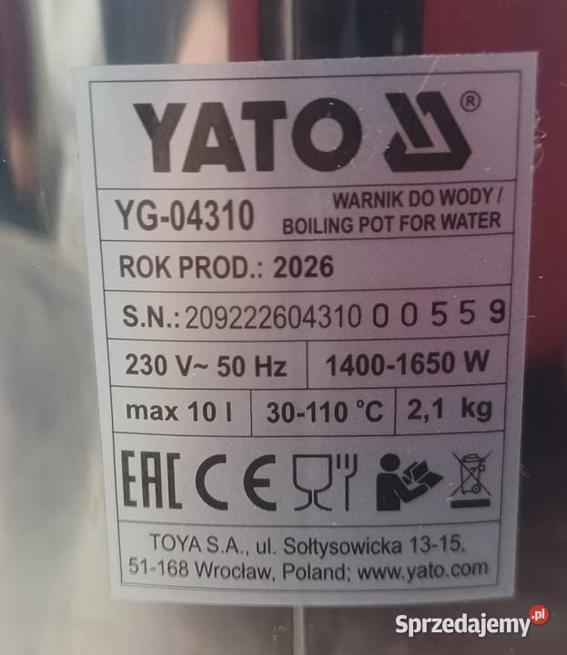 Warnik do wody 10 l YATO Warszawa sprzedam