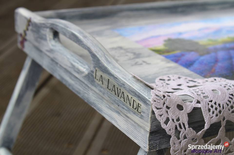 Taca stolik śniadaniowy shabby chic lawenda