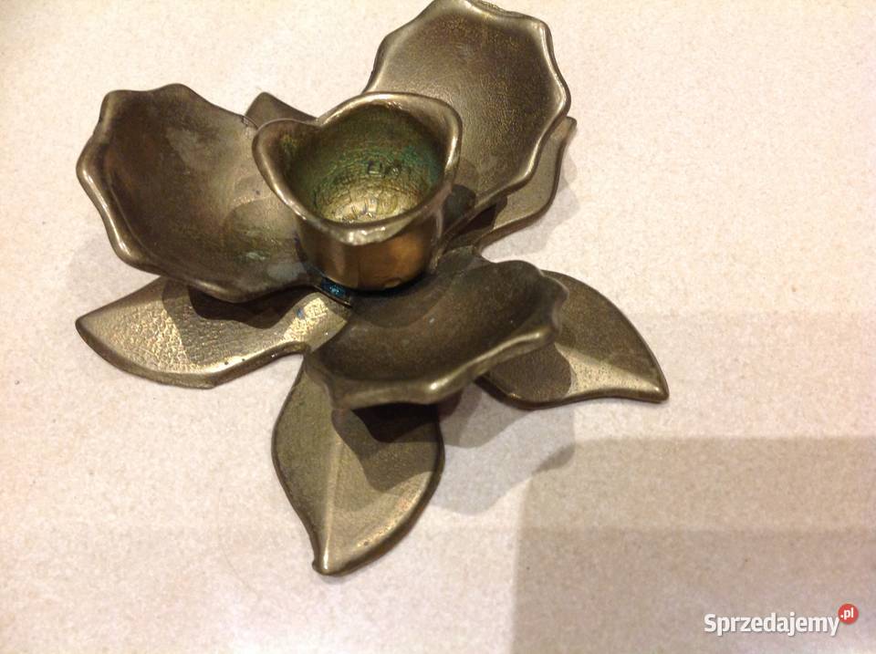 Stary Świecznik Mosiężny Kwiat lubuskie Nowa Sól