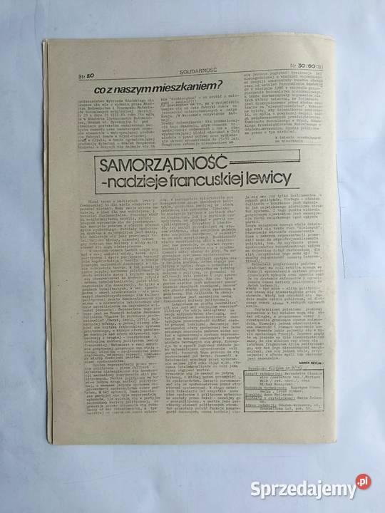 Pismo MKZ NSZZ Solidarność z siedzibą w Gdańsku Czasopisma Gdynia sprzedam