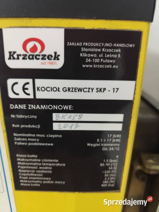 Kocioł na ekogroszek Krzaczek skp17 4 klasa lubelskie Stoczek Łukowski