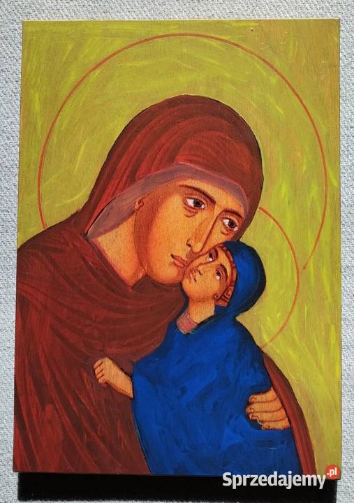 Ręcznie malowana ikona święta Anna z małą Maryją Antyki, Sztuka, Kolekcje mazowieckie Opacz-Kolonia
