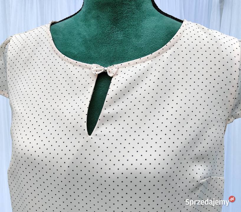 Bluzka w kropki L 40 XL 42 beżowa czarne groszki