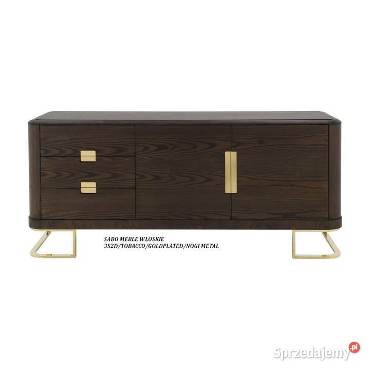 Komoda drewniana w kolorze tobacco ze złotymi Przemyśl