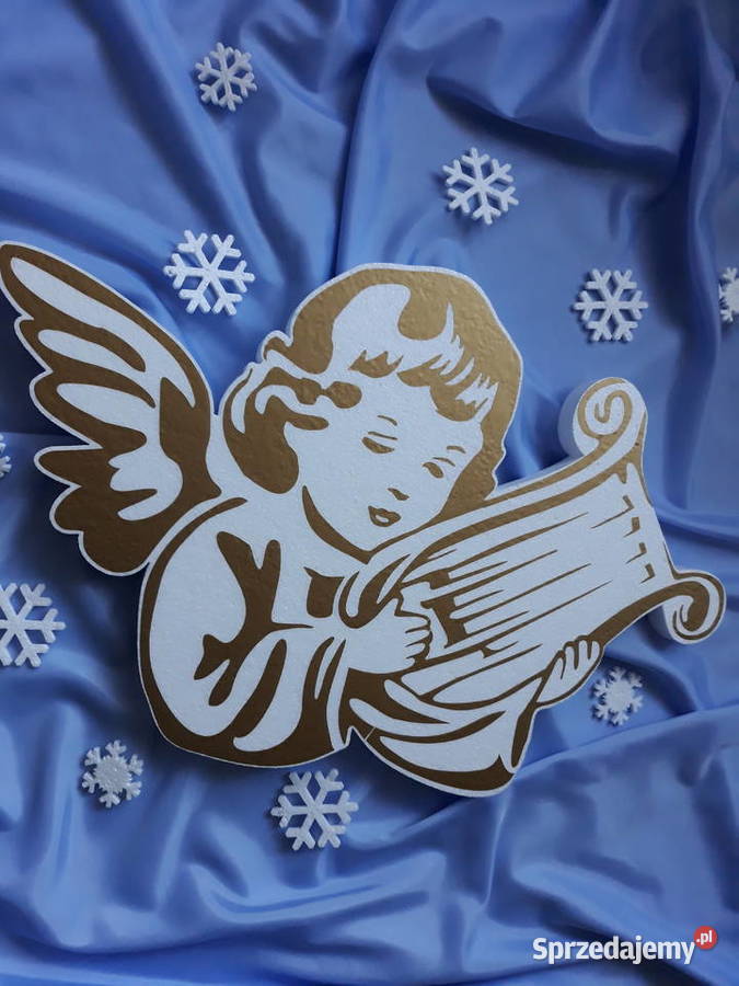 Aniołek z harfą i z trąbką dekoracja Boże Dobrzyca