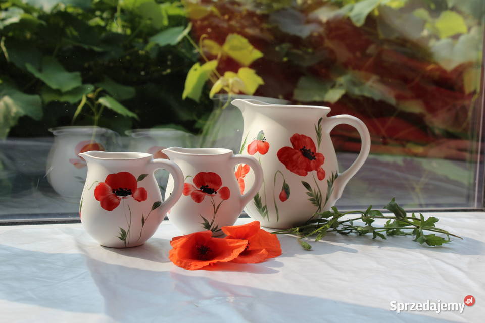 Dzbanki Ręcznie Malowane Maki Komplet Zestaw Bielsko-Biała