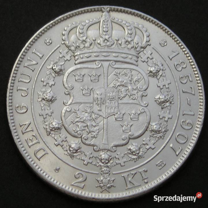 SZWECJA 2 KORONY 1907 SREBRO łódzkie Łódź
