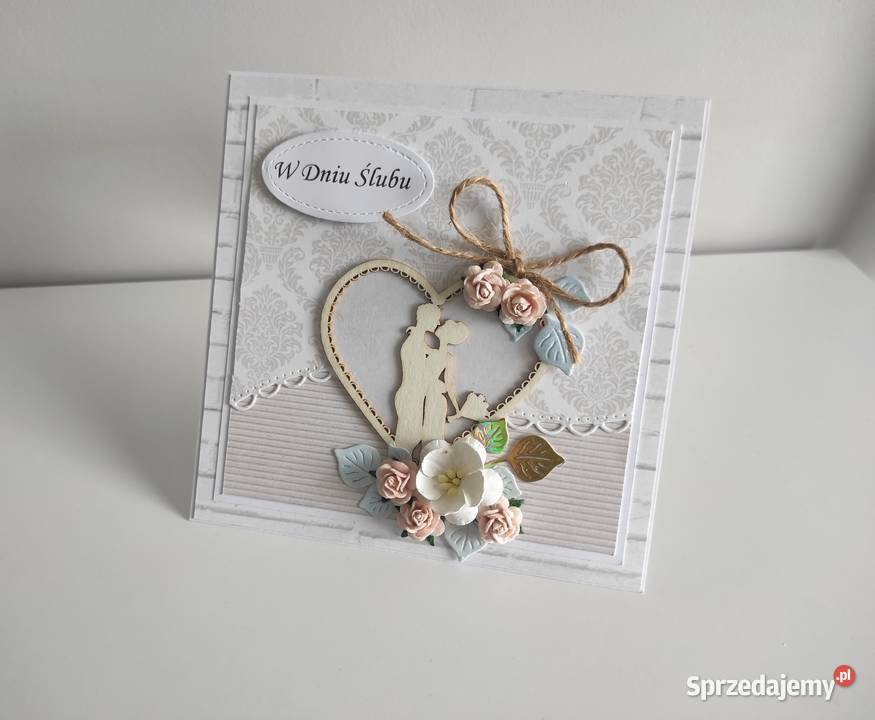 Kartka na ślub ręcznie robiona handmade serce Łódź
