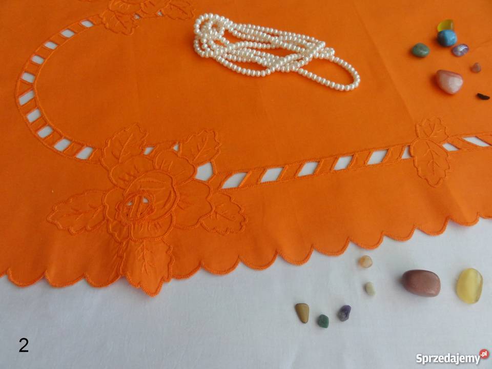 Serwetki kolorowe pomarańczowe wyszywane haft wielokolorowy Lublin